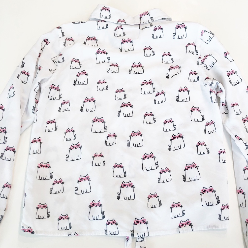Justice Girl's Cats with Glasses Button & Tie Top - Picture 7 of 8